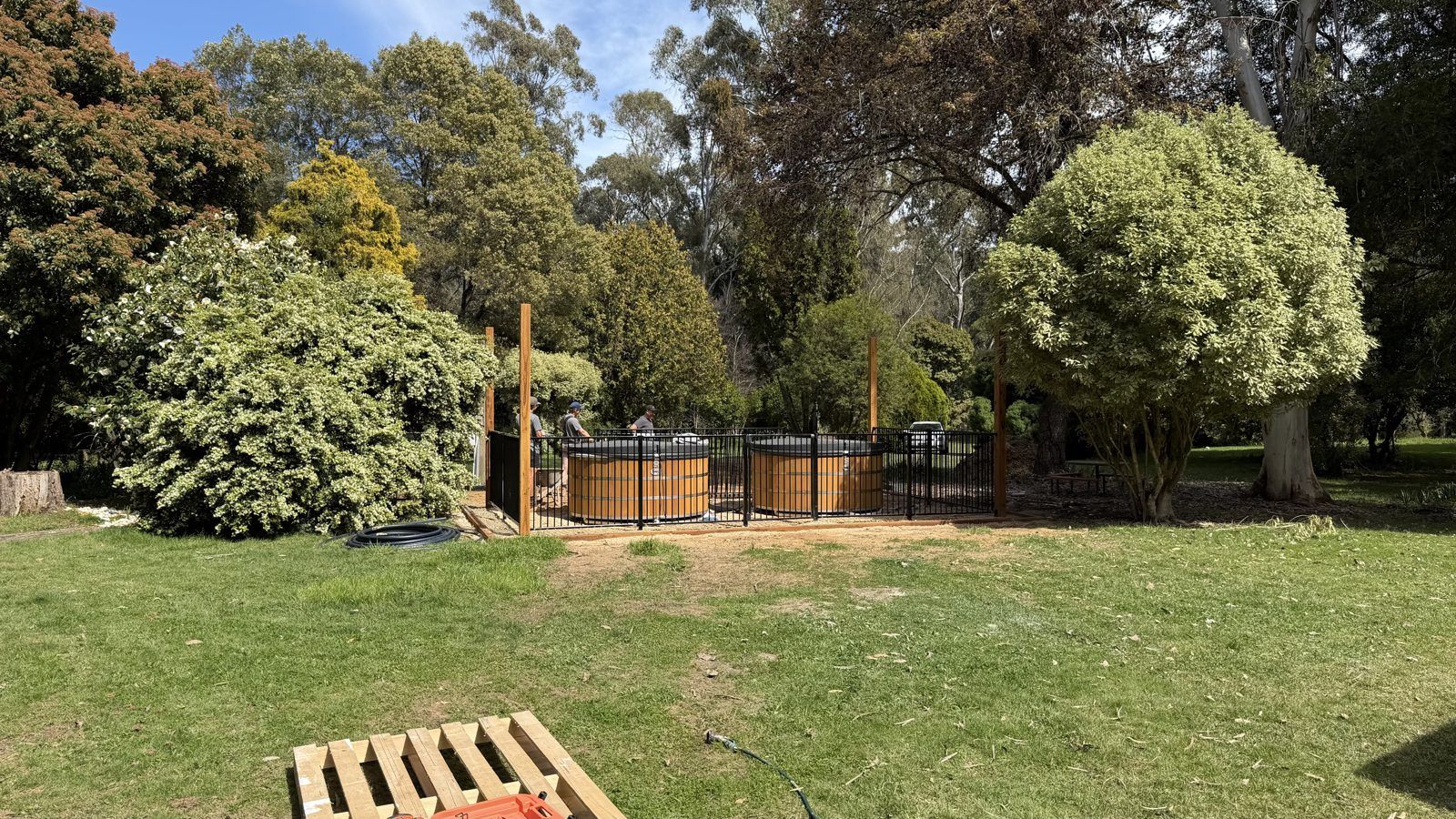 The garden corner with the timber screen