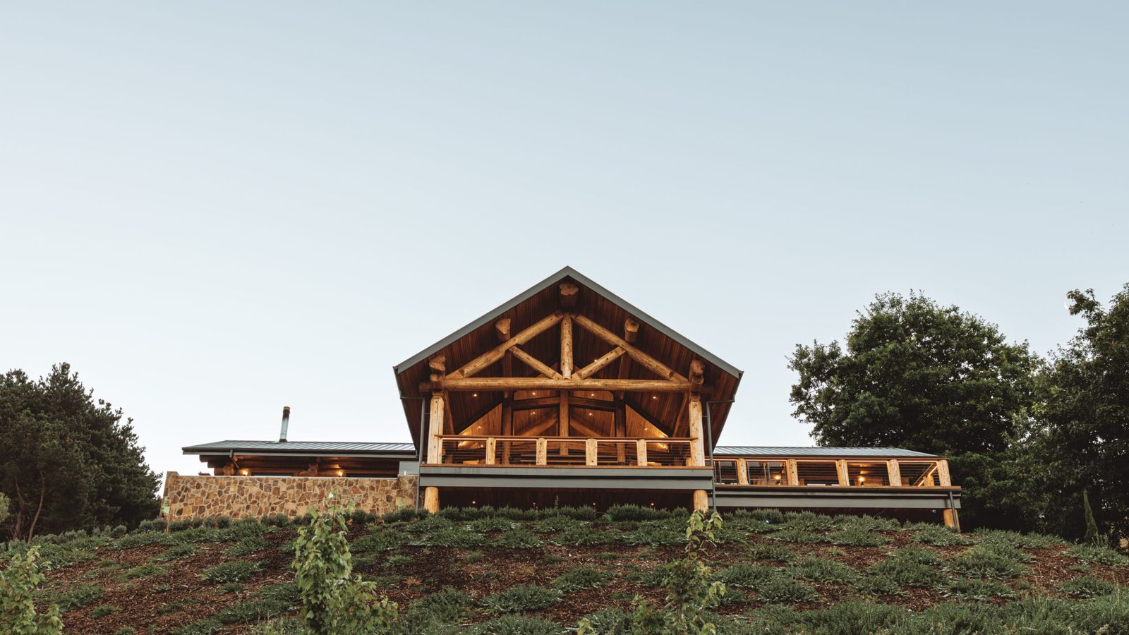 The Banya House, Mount Beauty: Canadian log gable and deck above the Kiewa Valley