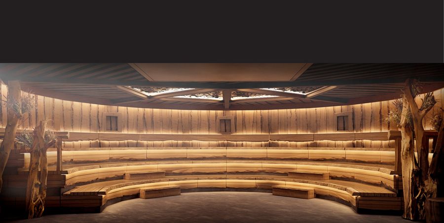 Russian Steam Bath with amphitheatre seating for group steam sessions