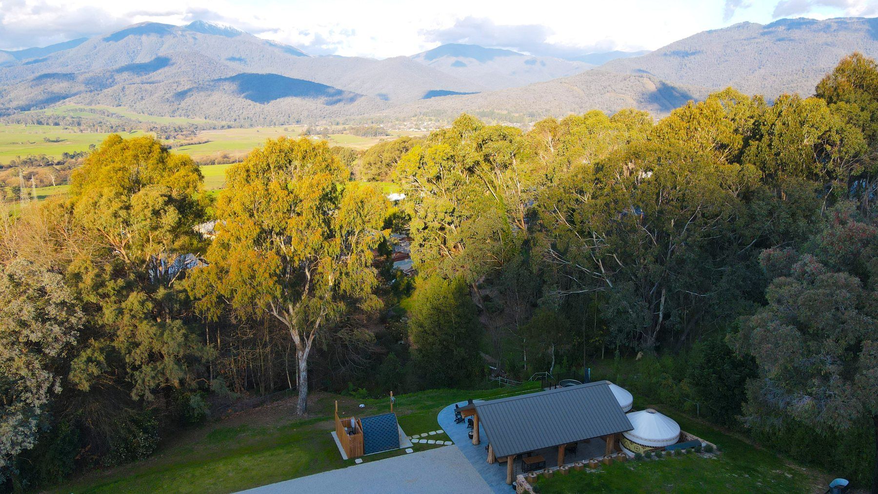 Looking over the Kiewa Valley to the mountains from the camp